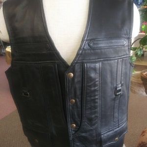 Men's Black Leather Vest